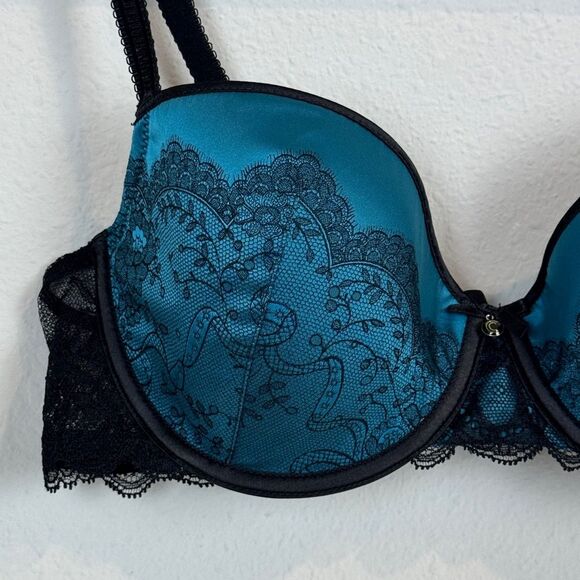 Chantelle 1936 Contour Bra Blue Black Lace 36C - Picture 2 of 6